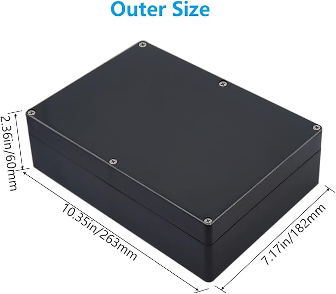 Project Box ABS Black Electrical Boxes IP67 Outdoor Waterproof box Electronic Junction Box Power Enclosure with Cable Glands for DIY Project 10.4 x 7.2 x 2.4 inch (263x182x60mm)