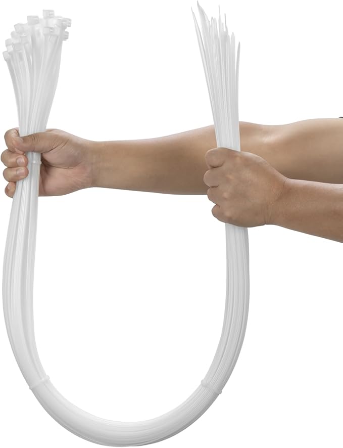 20PCS 60 inch Cable Zip Ties Heavy Duty 175lbs Tensile Strength Nylon Long Wire Ties Self-Locking Durable Plastic Tie Wraps for Indoor and Outdoor UV Resistant(White)