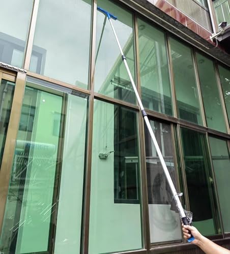 Professional Aluminum Window Cleaning Tool Kit - Telescoping Pole (13 to 50 Feet) for High Windows & Solar Panels - Perfect for Outdoor Use & Streak-Free Shine