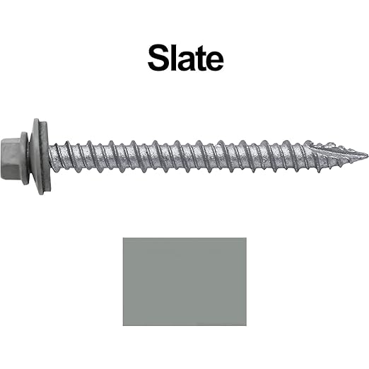 Metal ROOFING SCREWS: (250) 10 x 2" SLATE GRAY Hex Head Sheet Metal Roof Screw. Self starting/tapping metal to wood siding screws. EPDM washer. Colored head