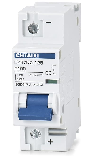 DC Miniature Circuit Breaker, 1 Pole 250V 100 Amp Isolator for Solar PV System, Thermal Magnetic Trip, DIN Rail Mount, High Current DC Disconnect Switch MCB 1P C100