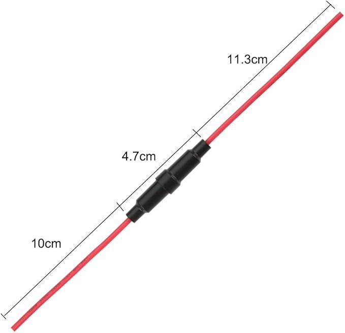 5 x 20mm Inline Fuse Holder, 32V 20A Fast-Blow Screw Type, with 16 AWG Wire (Pack of 15)