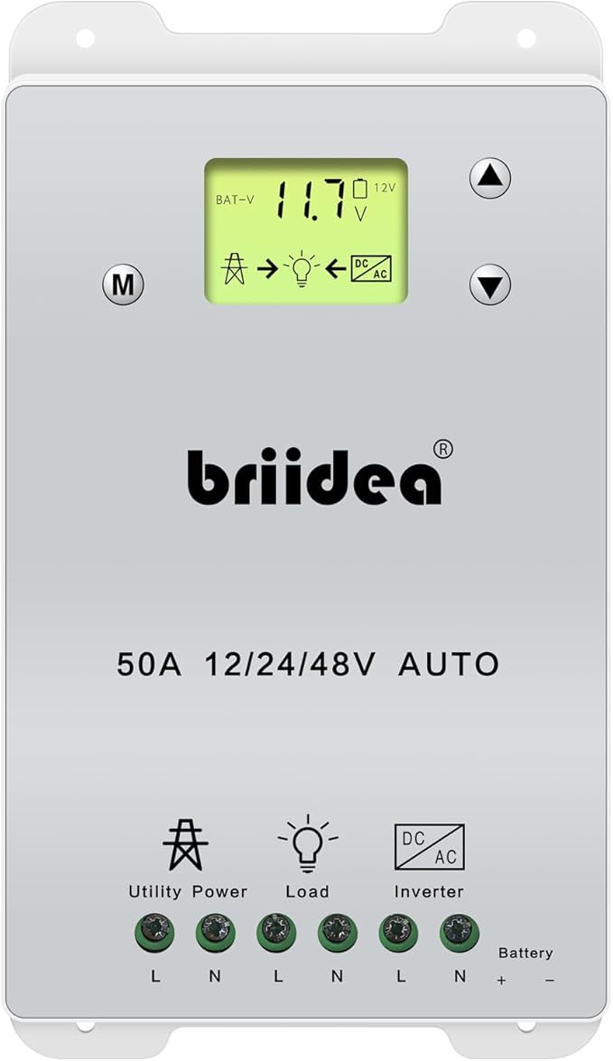Automatic Transfer Switch, Briidea 50A 5500 Watt ATS Dual Power Controller for Off Grid Solar Wind Systems DC 12V 24V 48V AC 110V 220V