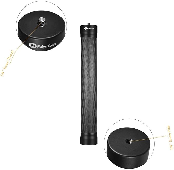 FeiyuTech 10.8" (275mm) Carbon Fiber Extension Pole – Lightweight, Durable with 1/4"-20 Screw, Compatible with Camera Gimbals, Tripods & Monopods