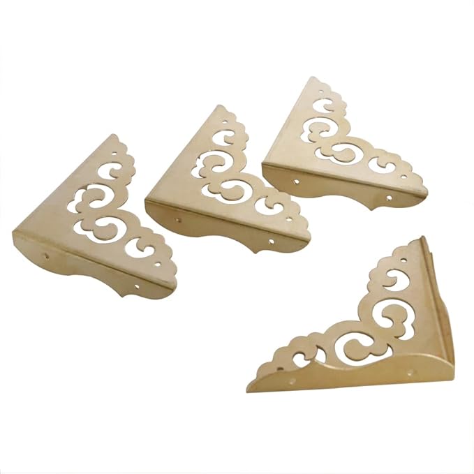 4Pcs Table Corner Protectors, 2.6"x2.6" Gold Metal Corner Protector, Coffe Table Corner Guards, Anti Scratch Table Corner Edge, Decorative Corners for Furniture Boxe Cabinet Prevents Damaged