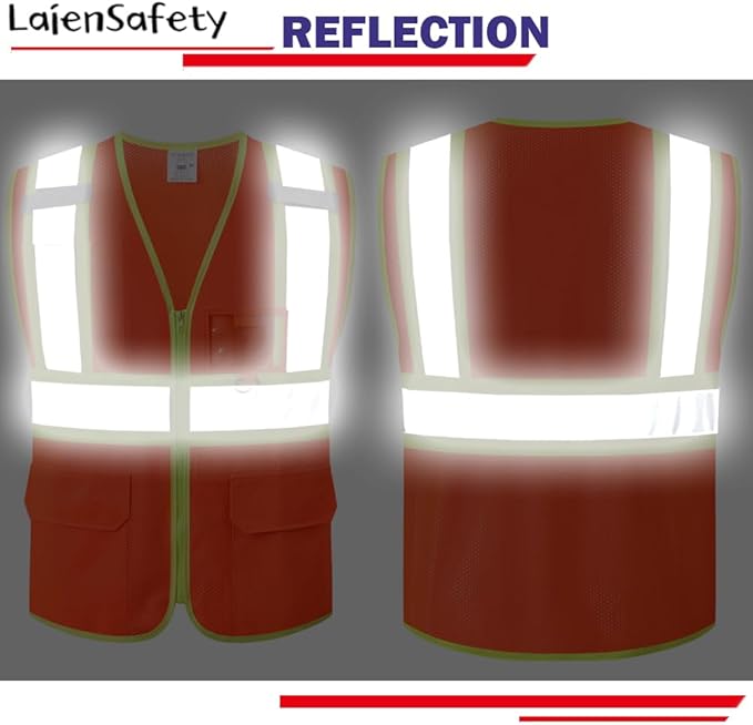 Safety Vest for Men Women,Hi Vis Construction Mesh Class 2 High Visibility Reflective Vest with Pockets,Meets ANSI/ISEA Standards(EK1-178-Orange-M)