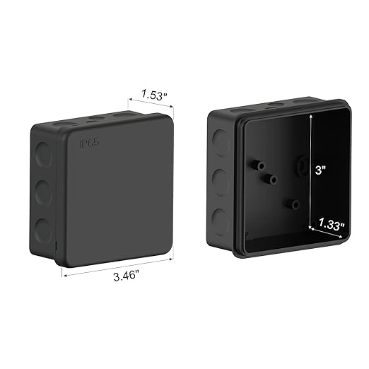 IP65 Waterproof Project Box with Screwless Cover, Outdoor Plastic Junction Box, Project Case for Garden Patio, Pack of 2, Black 3.5×3.5