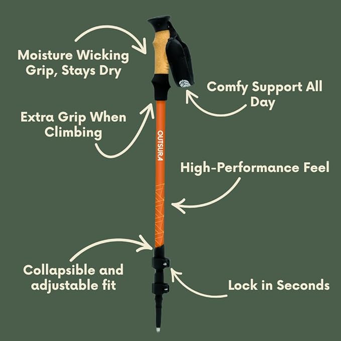Outsura Carbon Fiber Hiking Stick 2 Pack – Professional Grade, Collapsible Trekking & Walking Sticks for Hiking