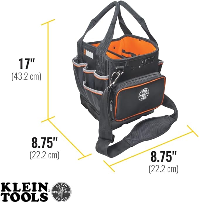 Klein Tools 5541610-14 Tool Bag with Shoulder Strap Has 40 Pockets for Tool Storage and Orange Interior