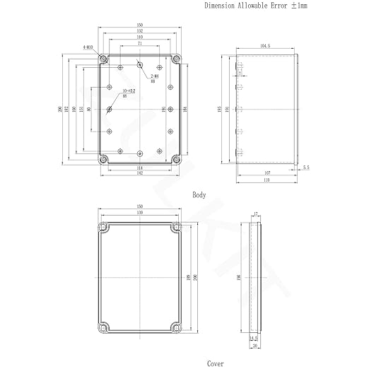 Zulkit Junction Box ABS Plastic Dustproof Waterproof IP67 Junction Boxes Universal Electrical Project Enclosure DIY Electronic Project Box Grey 7.87 x 5.91 x 5.12 inch (200 x 150 x 130 mm)