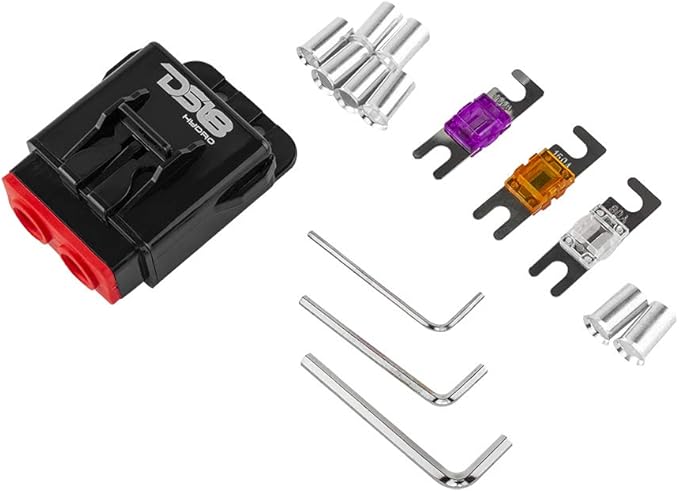 DS18 Hydro MFH4 - Marine Fuse Holder 4 AWG, Waterproof, Red Silicone Sheat, Included Brass Accessories