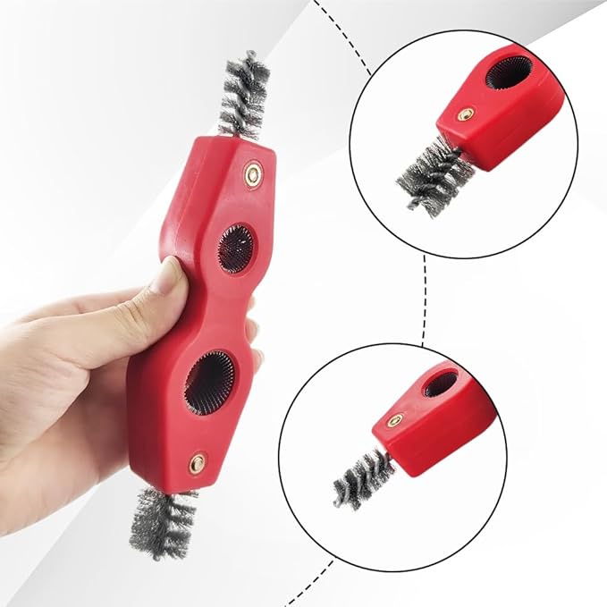 4 in 1 Car Battery Cleaning Brush, Battery Terminal Brush, Anti-Rust Auto Battery Cleaner with Steel Wire, Car Accessories Vehicle Machine Parts Cleaning Tools Fit for Auto Marine (Red)
