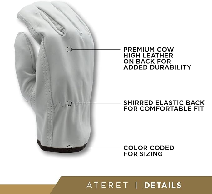 ATERET 24 Pairs 3X-Large Heavy Duty Durable Cowhide Leather Work Gloves I Driver Gloves for Truck Driving, Warehouse, Gardening, Farming