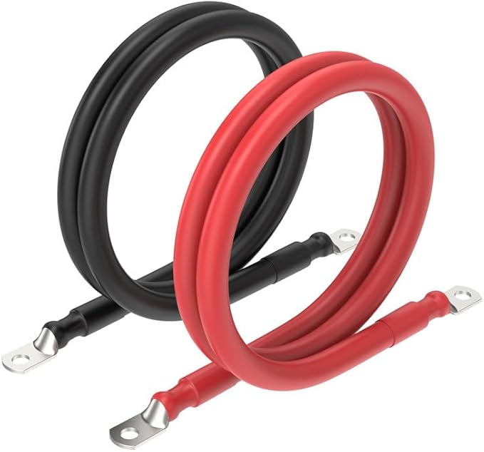 RICH SOLAR 6 Gauge 6AWG One Pair 2 Feet Red + 2 Feet Black Inverter Battery Cable 5/16-Inch Lugs for Solar RV Marine Motorcycle Car (2FT 6AWG)
