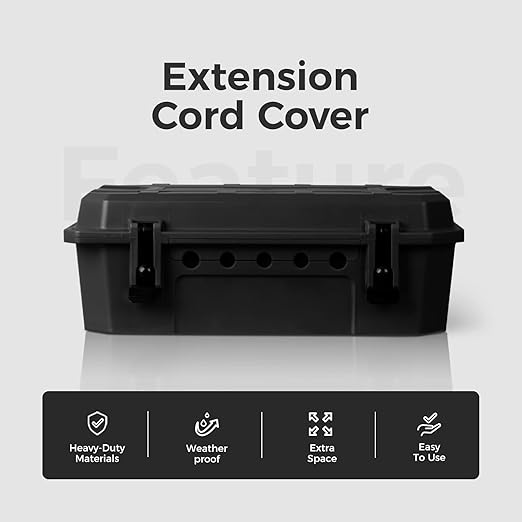 WELKIN Heavy-Duty Outdoor Electrical Box (15.3 * 8.9 * 5.4 inch), IP54 Weatherproof Waterproof Extension Cord Cover, Protect Outlet, Plug, Timer, Power Strip, Holiday Lights (Black)
