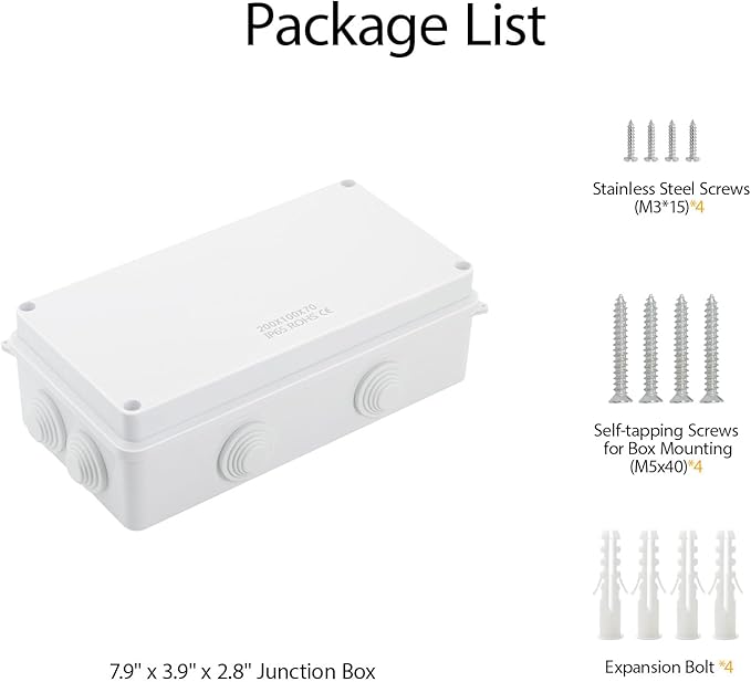LeMotech ABS Plastic Dustproof Waterproof IP65 Junction Box Universal Electrical Project Enclosure White 7.9 x 3.9 x 2.8 inch (200 x 100 x 70 mm)