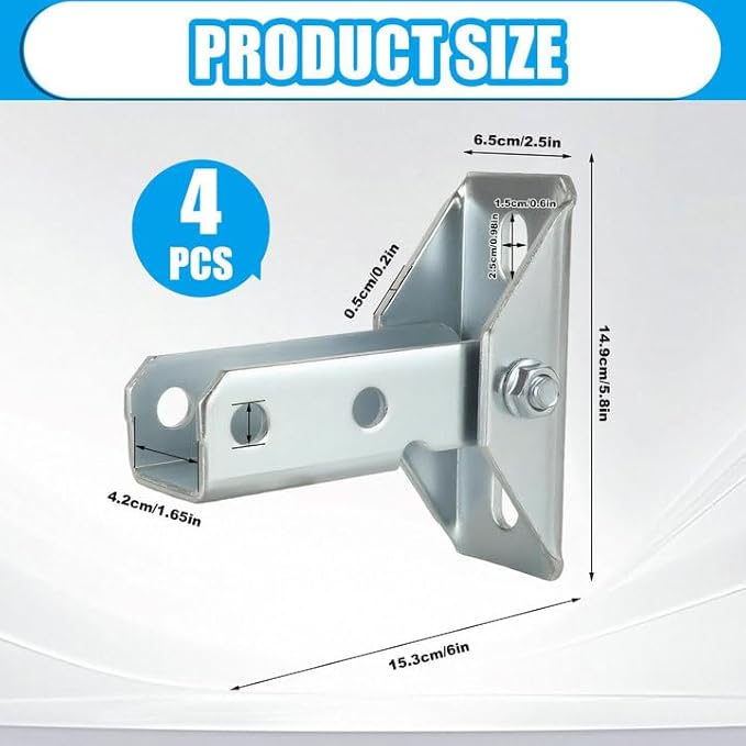 4 Pcs Adjustable Brace Fitting for 1-5/8" Strut Channel & 1/2" Bolt, 180 Degree Turn Joint Connector Bracket Solar Panel Bracket Base
