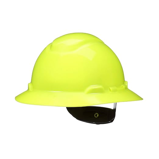 SecureFit 3M Hard Hat H-809SFR-UV, Hi-Vis Yellow, Non-Vented Full Brim Style Safety Helmet with Uvicator Sensor, 4-Point Pressure Diffusion Ratchet Suspension, ANSI Z87.1