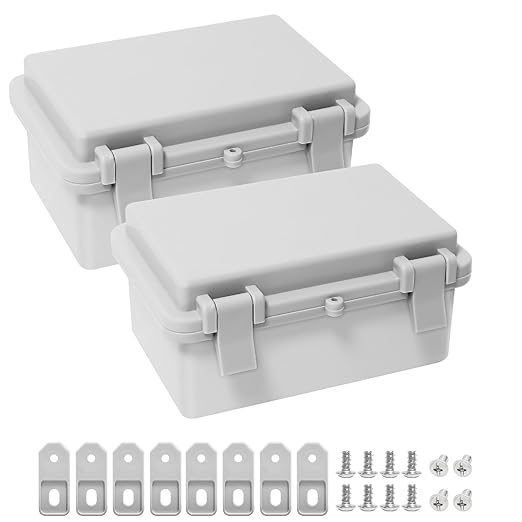 Junction Box, ABS Plastic IP65 Waterproof Dustproof Universal Electrical Enclosure, Hinged Shell Outdoor and Indoor Project Box, 5.9"x 3.9"x 2.8"(150x100x70mm), 2 Pack
