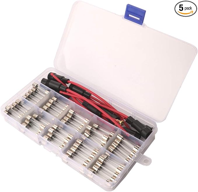 5pcs 6x30mm AGC Fuse Holder Inline Screw Type with 16 AWG wire + 100pcs 6x30mm Fast-blow Glass Fuses Quick Blow Car Glass Tube Fuses Assorted Kit (0.5A 1A 2A 3A 4A 5A 6A 8A 10A 15A)