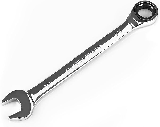 Egofine 3/4 inch Ratcheting Combination Wrench SAE, Industrial Grade Gear Spanner with 12-Point Design, 72-Tooth Ratchet, Chrome Vanadium Steel