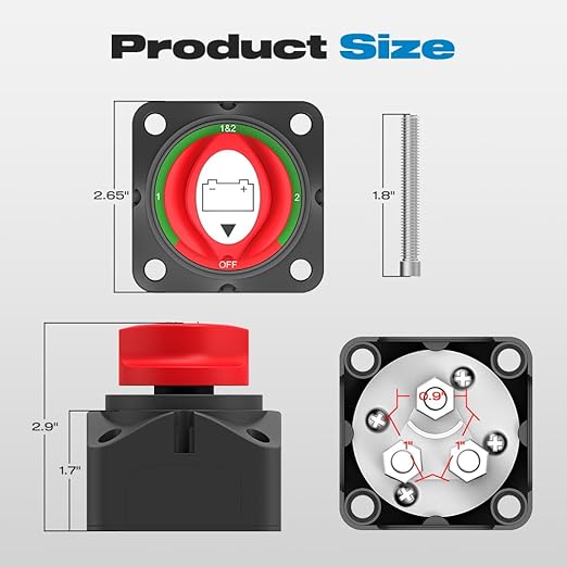 Battery Disconnect Switch, Malictele 200A 1-2-Both-Off Marine Dual Battery Switch 12-48V Waterproof Heavy Duty Battery Isolator Switch for Car Vehicle RV and Boat