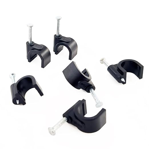 HS Cable Clips 10mm with Steel Nail 200 Pieces Black,Ethernet Management U Shaped Wire Cord Staples Hooks for Outdoor Wall,Coax Cat8 RG8 Cable Extension Fasteners