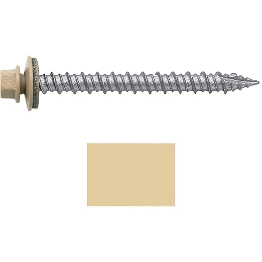 Metal ROOFING SCREWS: (250) 10 x 2" Tan Hex Head Sheet Metal Roof Screw. Self starting metal to wood siding screws. EPDM washer. Colored head
