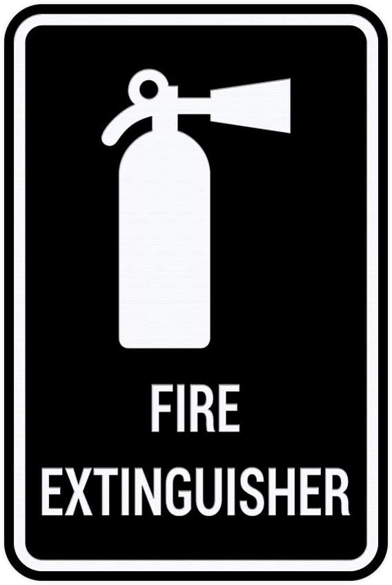 Signs ByLITA Portrait Round Fire Extinguisher Sign with Adhesive Tape, Mounts On Any Flat Surface (Black/Silver) - Small
