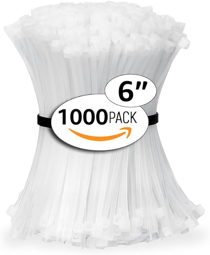 ALBO Zip Ties White 6 Inch 1000 Pack 40 lb, Long Plastic Cable Ties Thick 0.14 Inch Tie Wraps Heavy Duty UV Resistant Nylon Wire Ties for Indoor and Outdoor