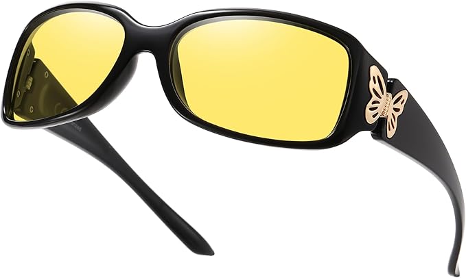 HAOLOTA Night Vision Driving Glasses Women Anti Glare Polarized, Wrap Around Nighttime Safety Glasses UV Protection