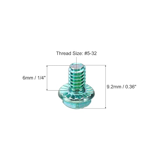 PATIKIL 5/32 x 1/4 Inch Thread Ground Screws, 50 Pack Green Electrical Grounding Screw Hex Phillips Head Flanged for Home Electrical Lamp
