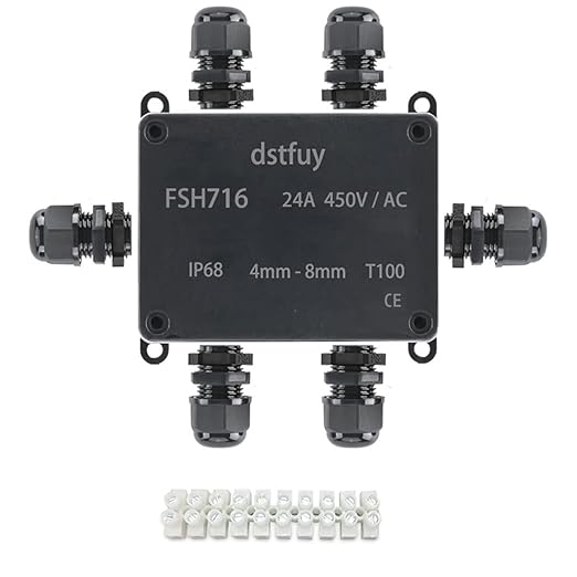 Waterproof IP68 Electrical Box with 24A Barrier Terminals, ABS Plastic, Black, Includes Junction Box, Rubber Grommet, Screws, PG9 Cable Glands, Terminal Block