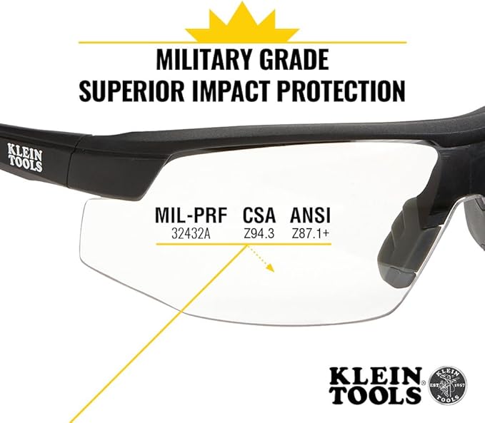 KLEIN TOOLS 60159 Safety Glasses, PPE Protective Eyewear with Semi Frame, Scratch Resistant and Anti-Fog, Clear Lens