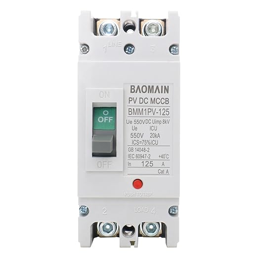 Baomain 125A DC Circuit Breaker 2 Pole 550V, Moulded Case Battery Disconnect Switch for Off-Grid Solar System, Marine Boat Trolling Motor, RV ATV Trailer BMM1PV-125 (125 Amp)