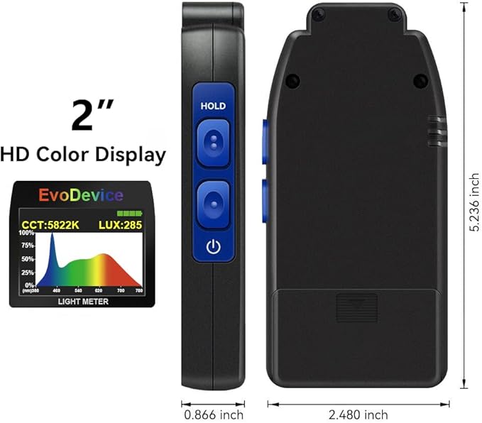 E130 Light Meter – Accurate Lux & Color Temperature (CCT) for Any Light Source, 99-Point Light Mapping, Hold Freeze, Spectrum Mode Accurate for 420/450nm White LEDs