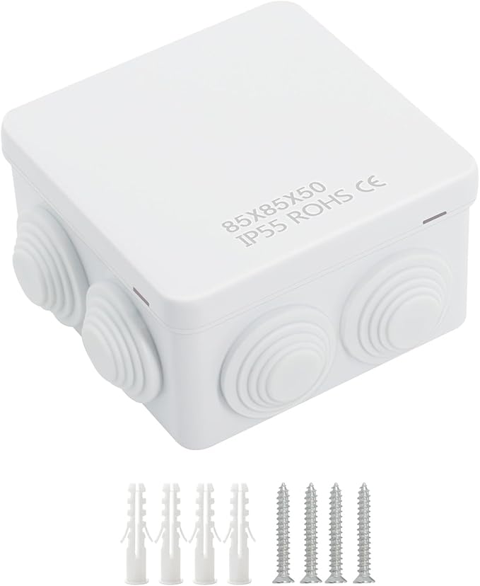 LeMotech ABS Plastic Dustproof Water Resistant IP55 Junction Box Universal Electrical Project Enclosure White 3.4 x 3.4 x 2 inch (85 x 85 x 50 mm)