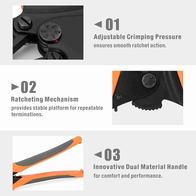 iCrimp Crimper for AWG 8-2 Works for Non-Insulated Terminals and Butt/Splice/Open/Plug Connectors for Auto Electrical,Marine,Motorcycle Wiring Repairs,Loom Assembly