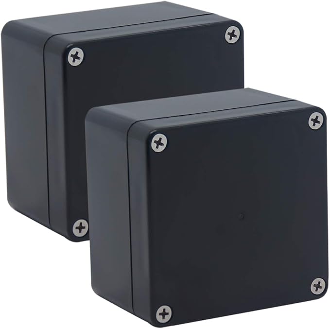 2 Pack Project Box IP65 Waterproof Junction Box ABS Plastic Black Electrical Boxes DIY Electronic Project Case Power Enclosure 3.27"x3.19"x2.2"(83x81x56mm)