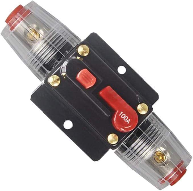 100A/150A Audio Circuit Breaker Auto Car Stereo Inline Fuse Holders Inverter, Manual Reset 12V-24V DC for Automotive Marine Boat Audio System Protection (100A)