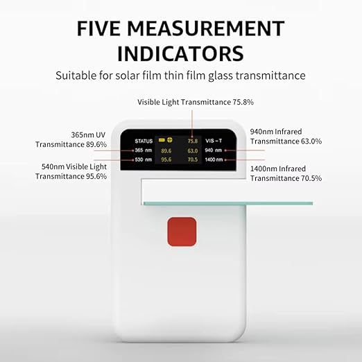 Digital Car Window Tint Tester CT-25,Transmittance Meter,5-in-1—VL(380nm-760nm)/UV/IR(940nm,1400nm),Ideal for Side Window Tints,Car Windows,Thin Films & Curtains,Automatic Calibration&Type-C Charging
