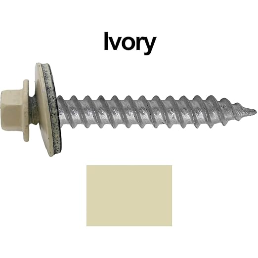 Metal Roofing Screw: (250) 12 x 1-1/2" Ivory Hex Sheet Metal Roof Screw. Sharp Point Metal to Wood siding Screws. 5/8" EPDM Washer.