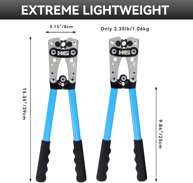 HKS Battery Cable Crimping Tool for AWG 10-1 Copper Ring Lug with Cable Cutter, Heavy Duty Crimper for Wire Lugs HX-50B