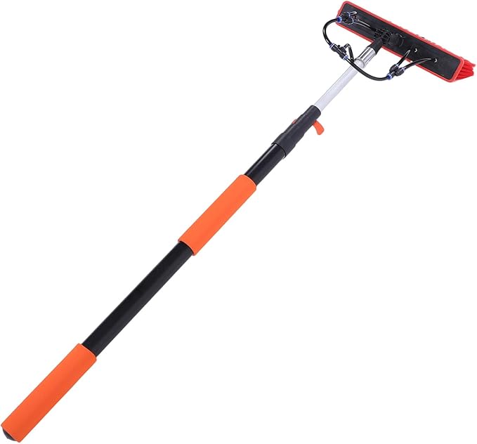 Solar Panel Brush Kit 12ft Extendable with Telescoping Pole, & Water Fed Window Cleaner Tool for Roof, RV, Gutter, Boat Deck – Efficient Solar Wind Power