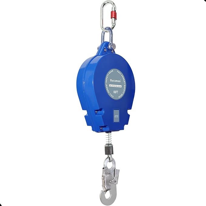 66FT Self Retracting Lifeline, Fall Protection Steel Wire SRL, Aluminum Housing Safety Retractable Lanyard, PPE Roofing Gear