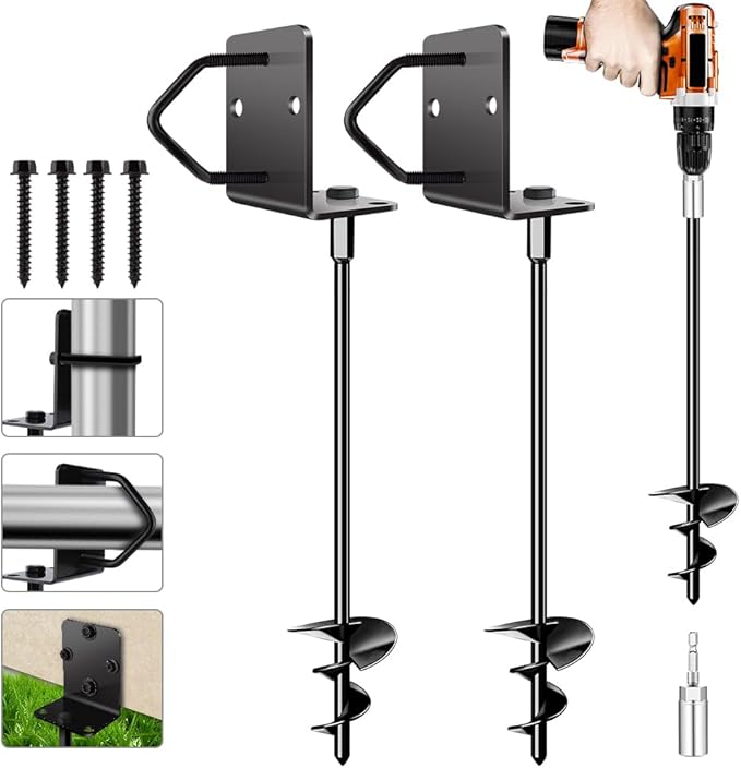 Ground Anchors Shed Anchors 14" Set of 2 Trampoline Stakes Screw in Heavy Duty Mobile Home - Storage Shed Anchor Kit - Playset Swing Anchors - Stakes for Fence,Carport,Garden (Black, 2 x 14in)