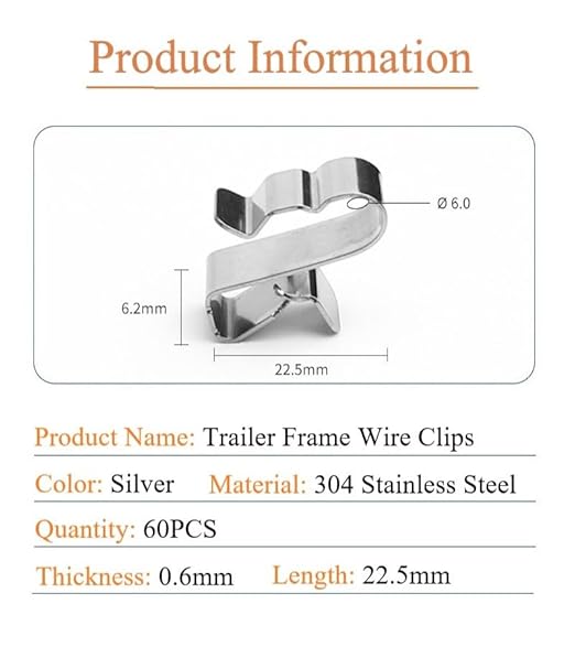 YSIL 60PCS Trailer Frame Wire Clips Stainless Steel Cable Clips 22.5mm/0.89Inch Solar Panel Double Wire Clips Clamps for PV Wiring Boat Cable