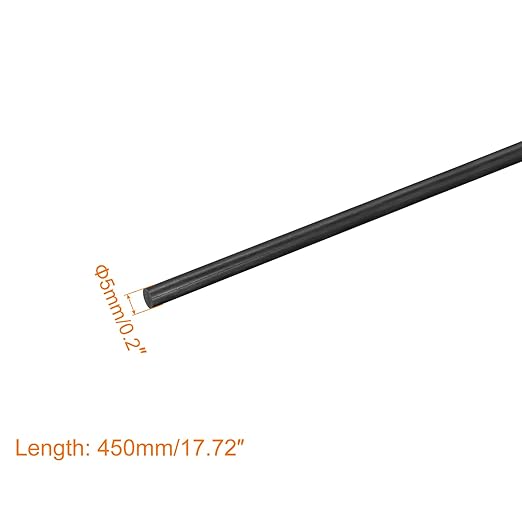MECCANIXITY Carbon Fiber Rod, 5mm x 450mm for RC Plane DIY Tool Wing Tube Quadcopter Arm, Pack of 2