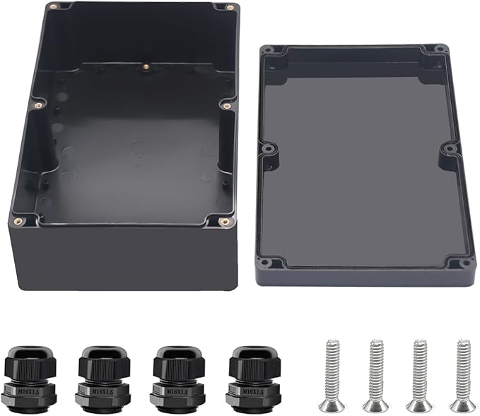 Project Box ABS Black Electrical Boxes IP67 Outdoor Waterproof box Electronic Junction Box Power Enclosure with Cable Glands for DIY Project 9.1 x 5.9 x 3.4 inch (230x150x87mm)