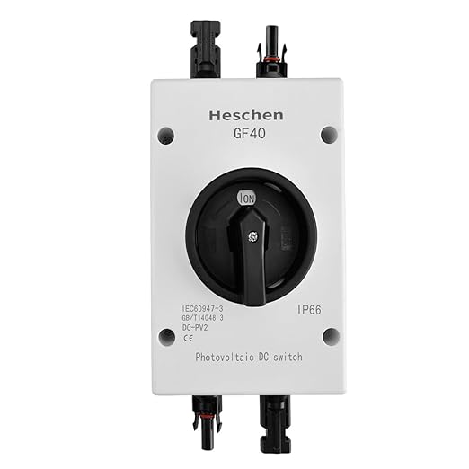 Heschen Photovoltaic DC Isolator Solar Switch, GF40, 32A 1200VDC, 4P, IP66 Solar Combiner Box, for Off/On Grid Solar Systems, Solar Panel Solar Power System RV
